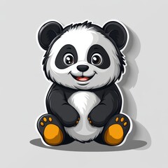 Fototapeta premium Adorable cartoon panda sitting with a cheerful smile against a light background, showcasing a cute and playful design