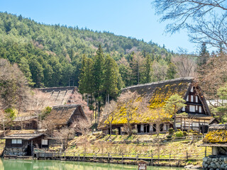 Gassho-zukuri settlement, building in Gifu style, old classic house style in Gifu area of Japan, for durable and protection from cold in winter 