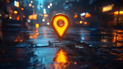 A yellow dot with a map on it is floating in a puddle of water