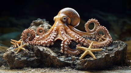 Obraz premium Intricate details of an octopus in crystal waters