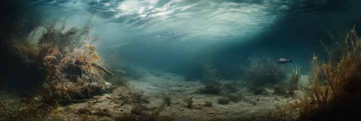 Dead seabed on the coast. The result of pollution and climate change.