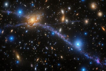 Fototapeta premium Stunning view of a galaxy cluster with bright stars and distant cosmic structures at night
