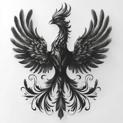 Fototapeta premium Elegant Phoenix Illustration with Detailed Feathers and Swirling Ornamental Tail