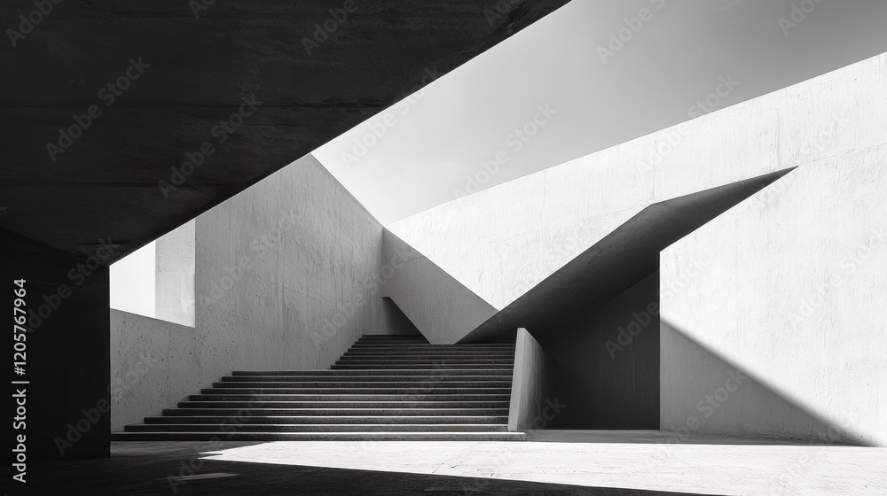 Poster a modern staircase unfolds, showcasing strong geometric lines and a harmonious play of light and sha