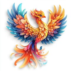 Obraz premium Majestic Phoenix Rising: A Symbol of Rebirth and Renewal with Vibrant Feathers and Sparkling Embellishments
