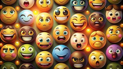 Obraz premium Cartoon Faces Expressions: Low-Light Emojis, Stickers & Funny Mascot Characters Set