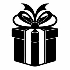 Gift Box with Ribbon black silhouette vector illustration white background