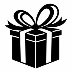 Gift Box with Ribbon black silhouette vector illustration white background