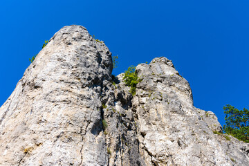 Filar Abazego Abazy Pillar Jurassic rock, part of Brama Bolechowicka Gate limestone rock formation in Dolina Bolechowicka Valley within Cracow Valleys landscape park in Lesser Poland