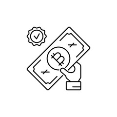 Outline Hand Holding Money icon, symbolizes financial management.
