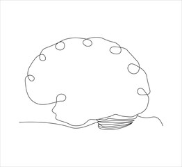 One continuous line drawing of human brain concept. single line of human brain organ illustration.  editable outline