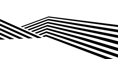 Abstract black and white stripes minimal modern angled ribbon object isolated on white background