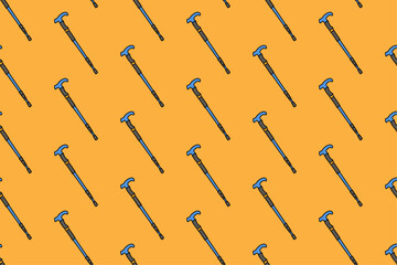 trekking poles colorful doodle seamless pattern on yellow background. retro hiking poles background. walking stick illustration pattern wallpaper. pattern background with trekking poles for adventure