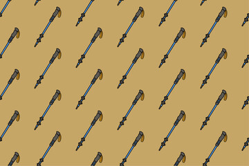 hiking poles colorful doodle seamless pattern on brown background. retro trekking poles background. walking sticks illustration wallpaper. pattern background with trekking poles outdoor for adventure