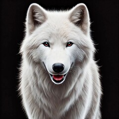 Obraz premium Close-up of a white wolf with detailed fur against a gray background.