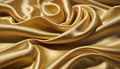 Obraz premium Gold Satin Fold Detail A 4K close-up of shimmering gold satin waves highlighting elegant folds and silky texture. Perfect for premium backgrounds branding or high-end visual projects.