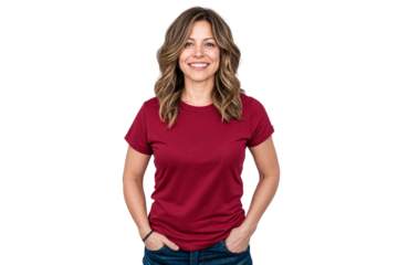 Portrait of a casual woman wearing t-shirt and jeans, isolated on transparent background