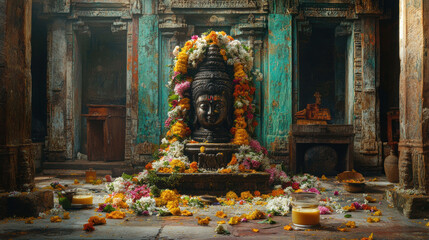 Artalika Teej, A high-fidelity photorealistic image of an ornate shivling, showcasing intricate details and craftsmanship in a stunning visual format.