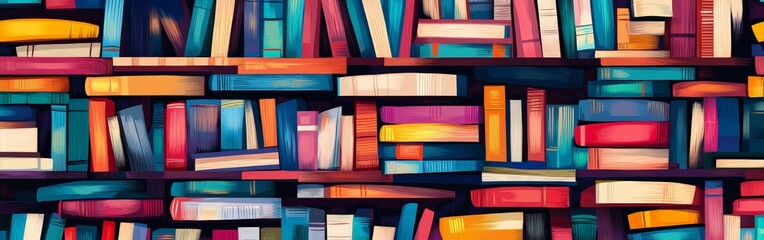 Fototapeta premium A seamless colorful pattern resembling a bookshelf, ideal for education, creativity, and reading themes.