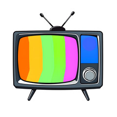 Stunning Retro Pop Art TV Sticker: Vibrant Screen & Contour Design on White Background