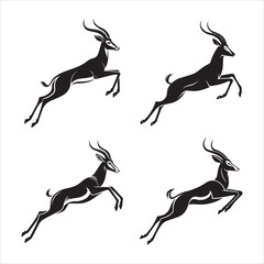 Obraz premium Antelope in Mid-Leap silhouettes in black color bold simple and cleaner vector