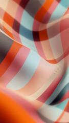 Obraz premium Abstract wave of fabric with plaid pattern in classic style. Creative geometric curved texture with light and shadows. Abstract geometric background