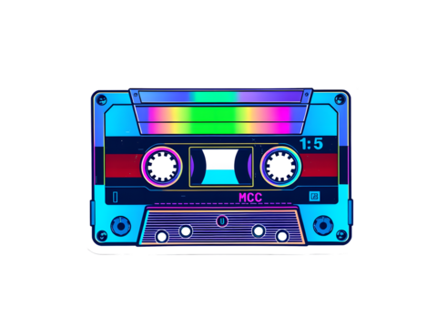 Retro Cassette Tape Holographic Patterns: Cyberpunk Style Vector Art
