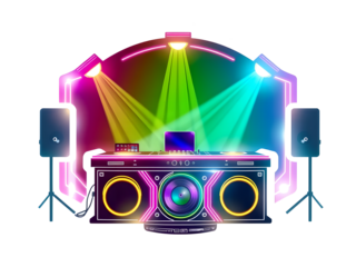 Stunning Holographic Cyberpunk DJ Booth: Vector Contour Art on White Background