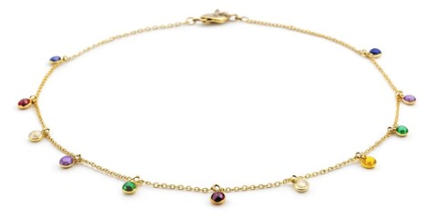 Fototapeta premium Dainty Gold Choker Adorned with Delicate Chain and Tiny Gemstones, Perfect for Adding a Touch of Sophistication to Any Outfit, sophisticated, jewelry