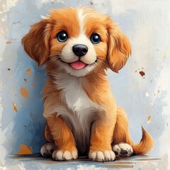Fototapeta premium Adorable Puppy with Big Blue Eyes and Happy Expression on a Textured Blue Background