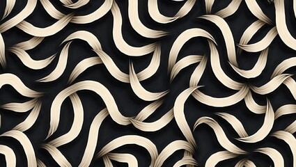 Fototapeta premium Gold Curved Ribbons Abstract Dark Background, Elegant Decorative Design