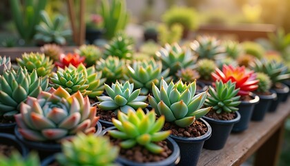 Obraz premium Vibrant Succulent Garden, Sunlit Afternoon, Perfect for Home Decor Posters