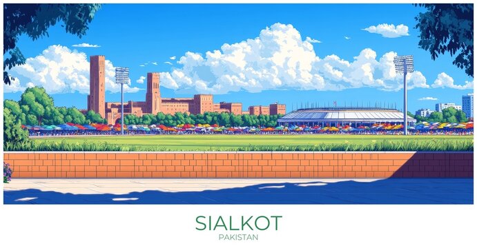 Sialkot Pakistan Travel Poster Flat Illustration Print Decor Gift Canvas Wall Art Gift