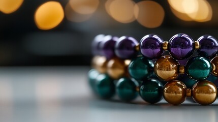 Elegant Stack of Beaded Bracelets, Purple, Gold and Green