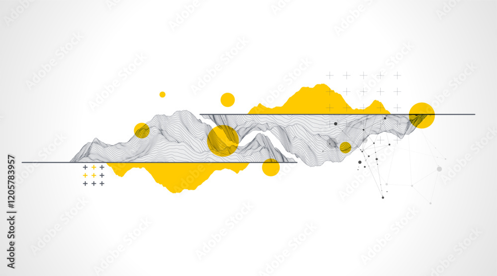 Poster trendy abstract wireframe background. modern science or technology art elements. surface illustratio