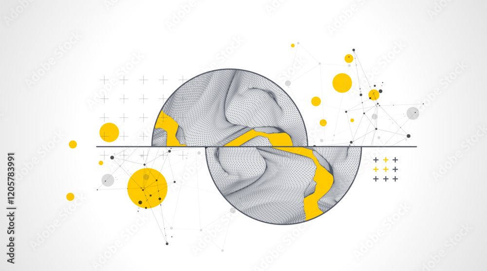 Poster Trendy abstract wireframe background. Modern science or technology art elements. Surface illustration.