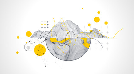 Trendy abstract wireframe background. Modern science or technology art elements. Surface illustration.