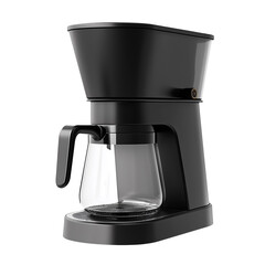 Black Coffee Maker with Glass Carafe on White Background  
