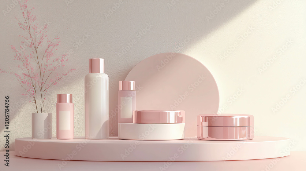 Poster minimalistic 3d product stand with soft clean edges and elegant pink container display