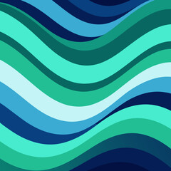 A series of smoothly curving, overlapping waves in alternating shades of blue and green, forming a rhythmic pattern with a soft gradient effect