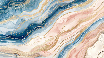 Obraz premium A colorful abstract design featuring marbled wave patterns in radiant hues of coral, sapphire, and gold.