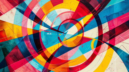 Obraz premium A colorful abstract geometric pattern with overlapping shapes and gradients, creating a modern feel.