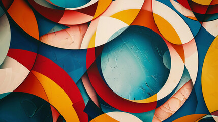 A colorful abstract geometric pattern with overlapping shapes and gradients, creating a modern feel.