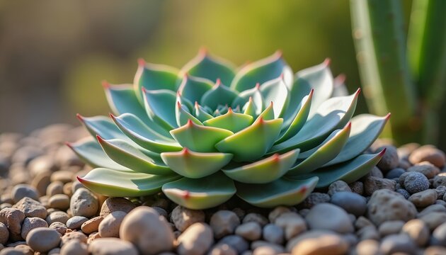 Vibrant Succulent with Rosette Pattern Among Stones, Symbolizing Resilience