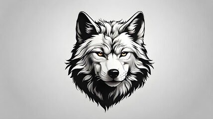 Naklejka premium A Minimalist Black and White Design Featuring a Wolf Head, Ideal for Logos or Branding in Bold and Monochromatic Styles 