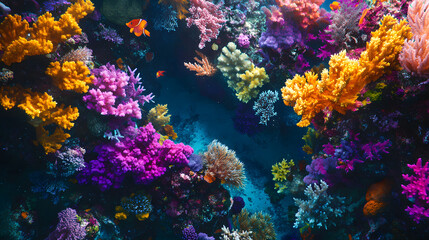 Obraz premium A drone shot of a vibrant coral reef in crystal-clear waters, coral reef in the sea