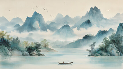 Chinese style ink painting of beautiful landscape	