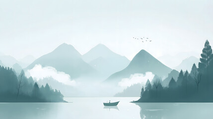 Chinese style ink painting of beautiful landscape	