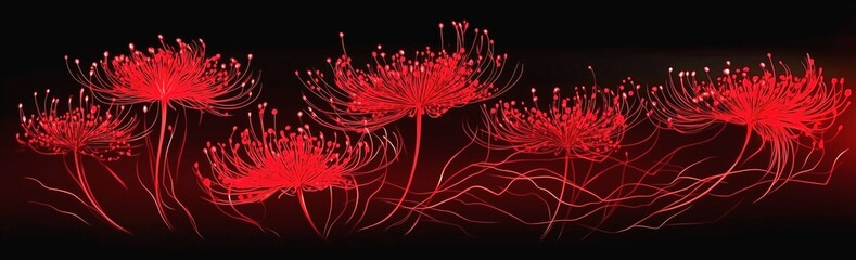 Vivid red spider lilies on a dramatic black background