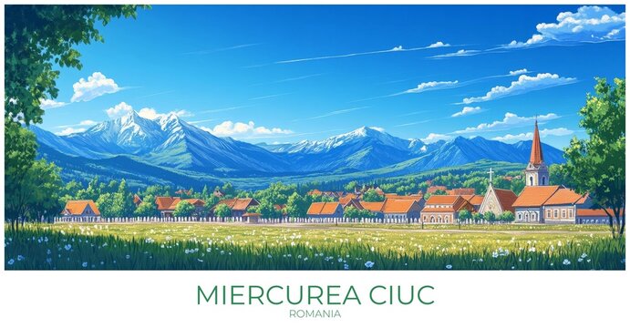 Miercurea ciuc Romania Travel Poster Flat Illustration Print Decor Gift Canvas Wall Art Gift